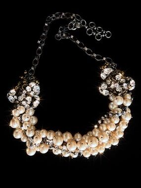 J.Crew Pearl Crystal Statement Necklace | Bridal Wedding Event Bib 24”